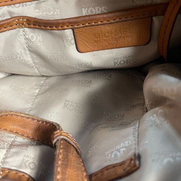 Michael Kors Brown coated canvas& tan leather straps &trims large shoulder bag. - Picture 12 of 15